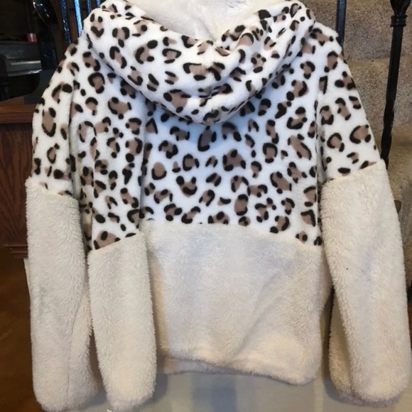 Leopard Fleece Hoodie Sweater Pullover S - Picture 4 of 4